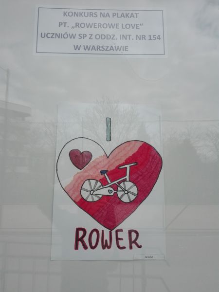 plakat wykonany przez ucznia: rower i serce