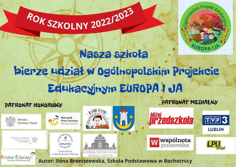 Plakat potwierdzający udział w Ogólnopolskim Projekcie edukacyjnym „Europa i ja"
